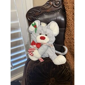 Vintage 1987 Fisher Price Puffalump Gray Christmas Mouse Plush Candy Cane 13"